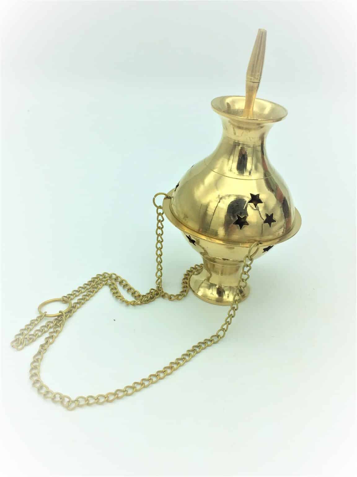 Large Brass Hanging Incense Censer Druid Alchemy