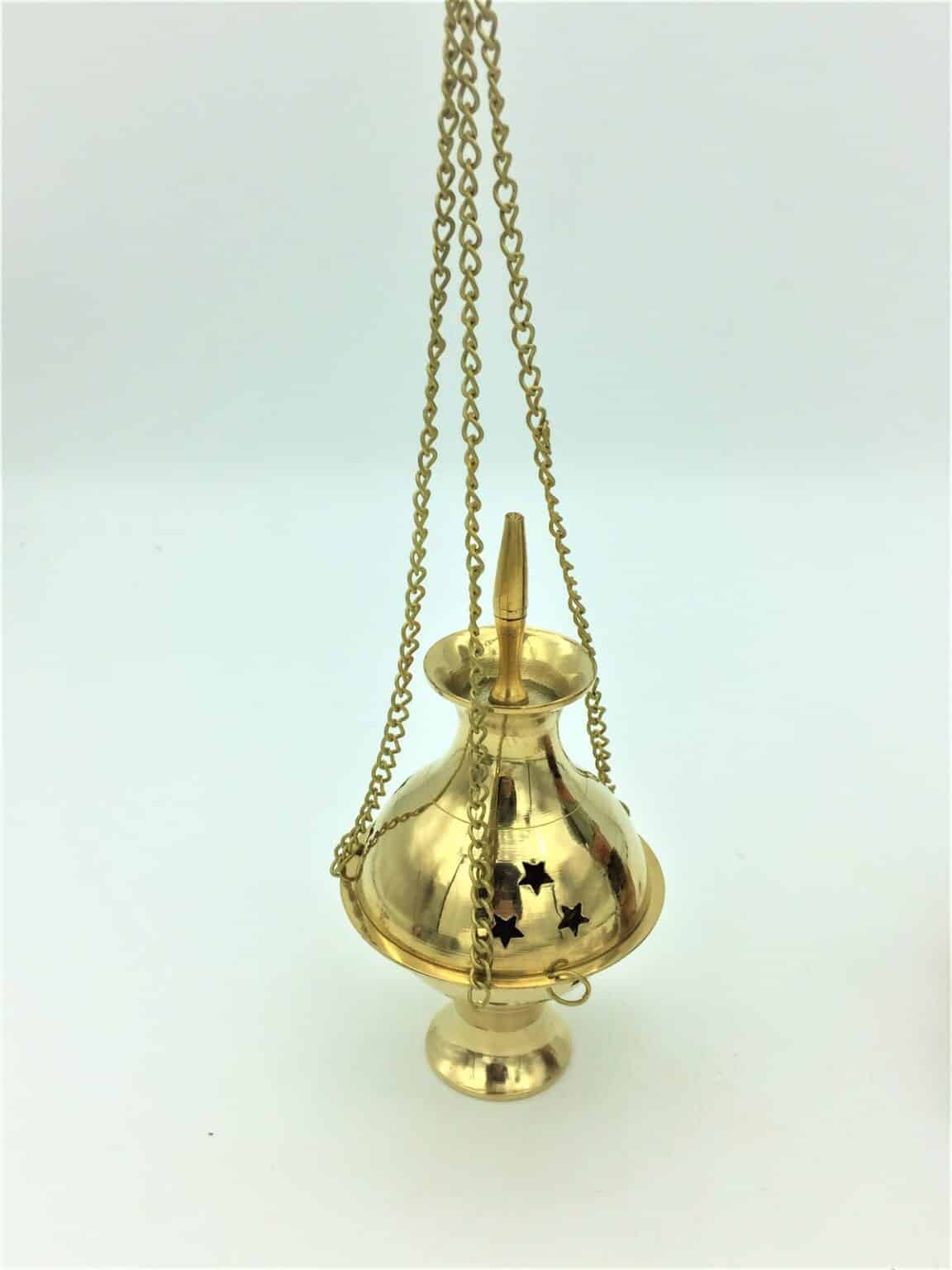 Large Brass Hanging Incense Censer Druid Alchemy