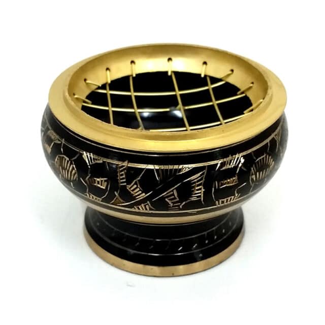 Brass Charcoal Incense Burner Censer Etched Black Druid Alchemy