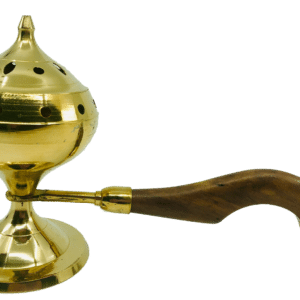 Brass Incense Censer on Stand - Wooden Handle
