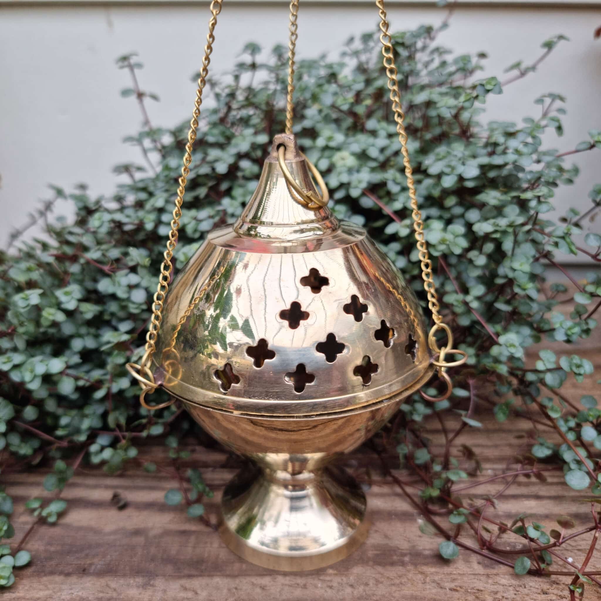 Large Brass Hanging Incense Censer Druid Alchemy