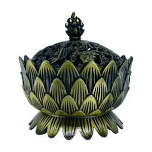 Brass Lotus Incense Charcoal Burner with Lid – Large
