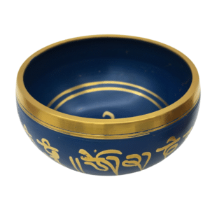 Tibetan Singing Bowl 10cm Hand Painted Dark Blue with Wooden Striker