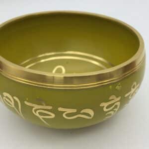 Tibetan Singing Bowl 10cm Hand Painted Yellow with Wooden Striker