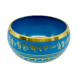 Tibetan Singing Bowl 12cm Hand Painted Light Blue with Wooden Striker