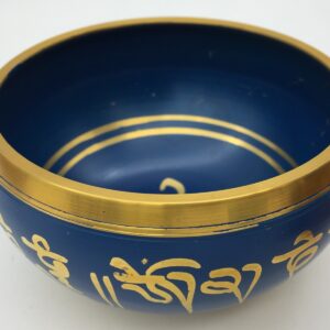 Tibetan Singing Bowl 14cm Hand Painted Dark Blue with Wooden Striker