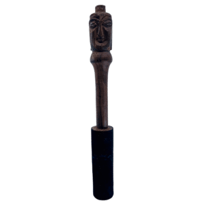 Tibetan WOODEN STRIKER w FELT Carved Buddha Head 23cm