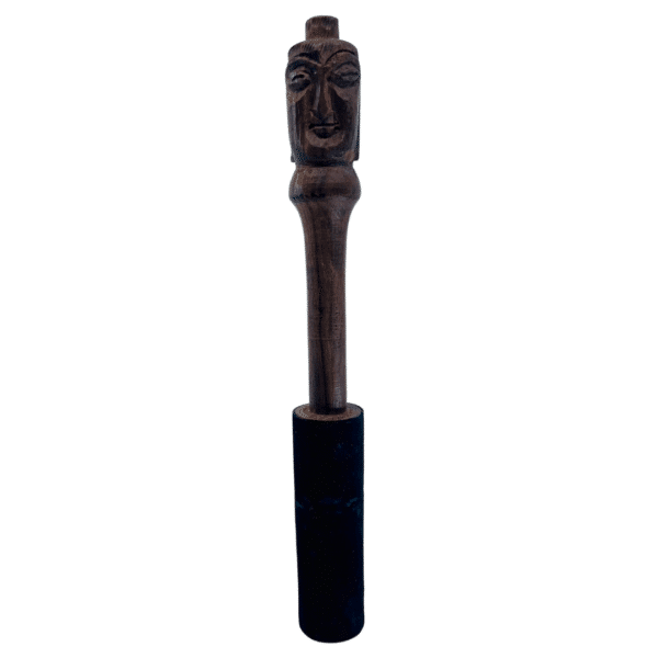Tibetan WOODEN STRIKER w FELT Carved Buddha Head 23cm