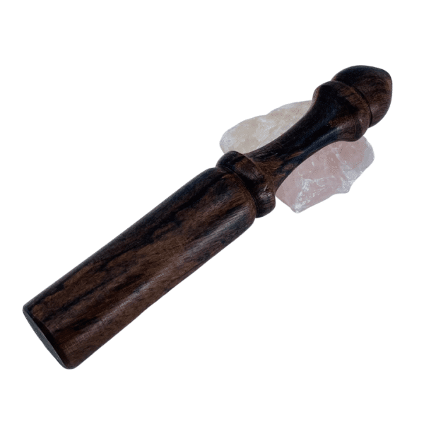 Tibetan WOODEN STRIKER w FELT Carved Temple Top 17cm